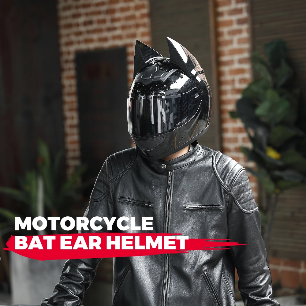 Motorcycle Bat Ears Helmet Full Face For Man Detachable Horns Summer Breathable Motorcross Racing MotorBike Safety Moto Helmets