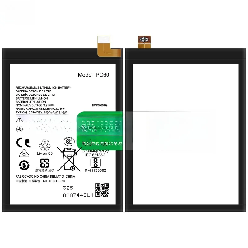 6000mAh New PC60 Replacement Battery For Motorola MOTO G24 G54 5G G54 Power 5G Mobile Phone Batteria
