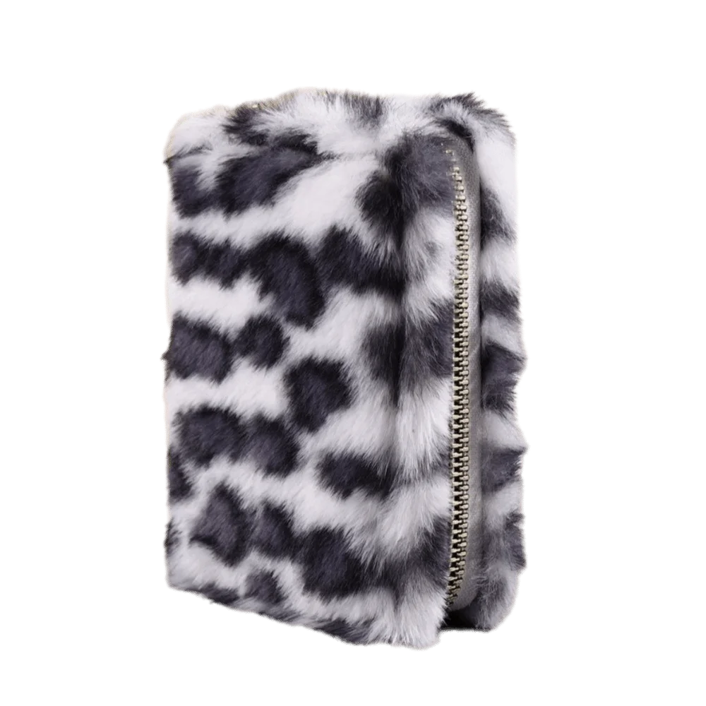 Furry Leopard Print Coin Purse Soft Multi-Card Slot Zipper Wallet Travel Organizer Large Capacity Short Card Holder Portable Use