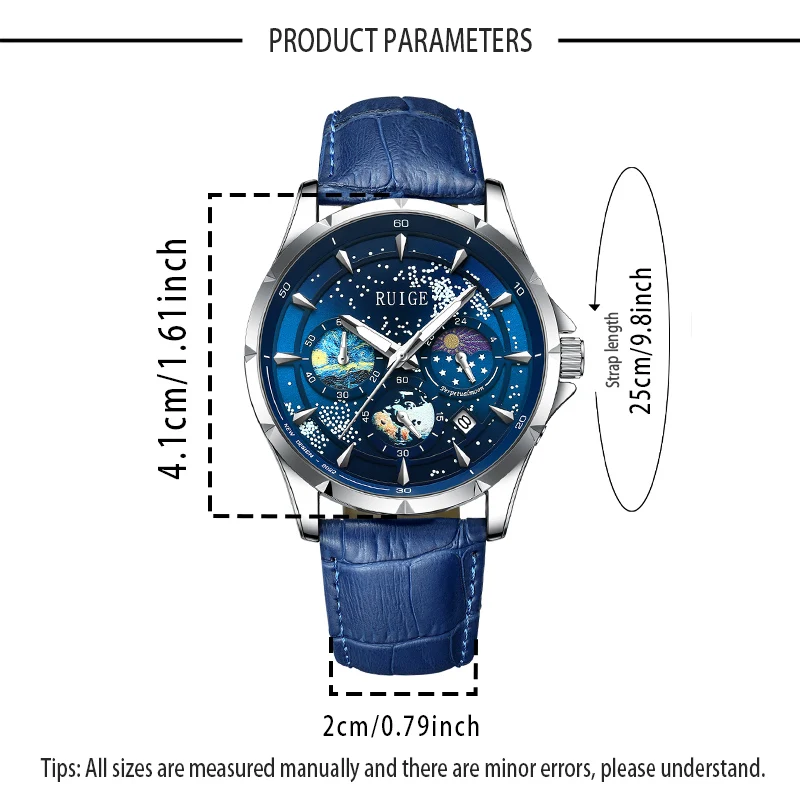 Star Sea Watch Fashion Business Quartz Watch Sun, Moon and Star Multifunctional Luminous Waterproof  father's day gift