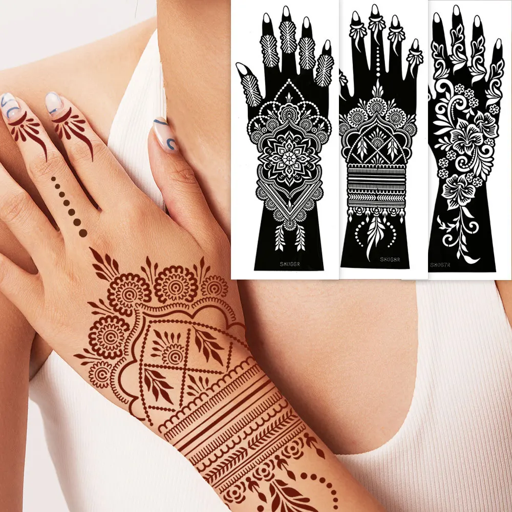 2pcs Henna Tattoo Template Handmade DIY Body Painting Stencil Flower Design Henna Tattoo Mold for Women