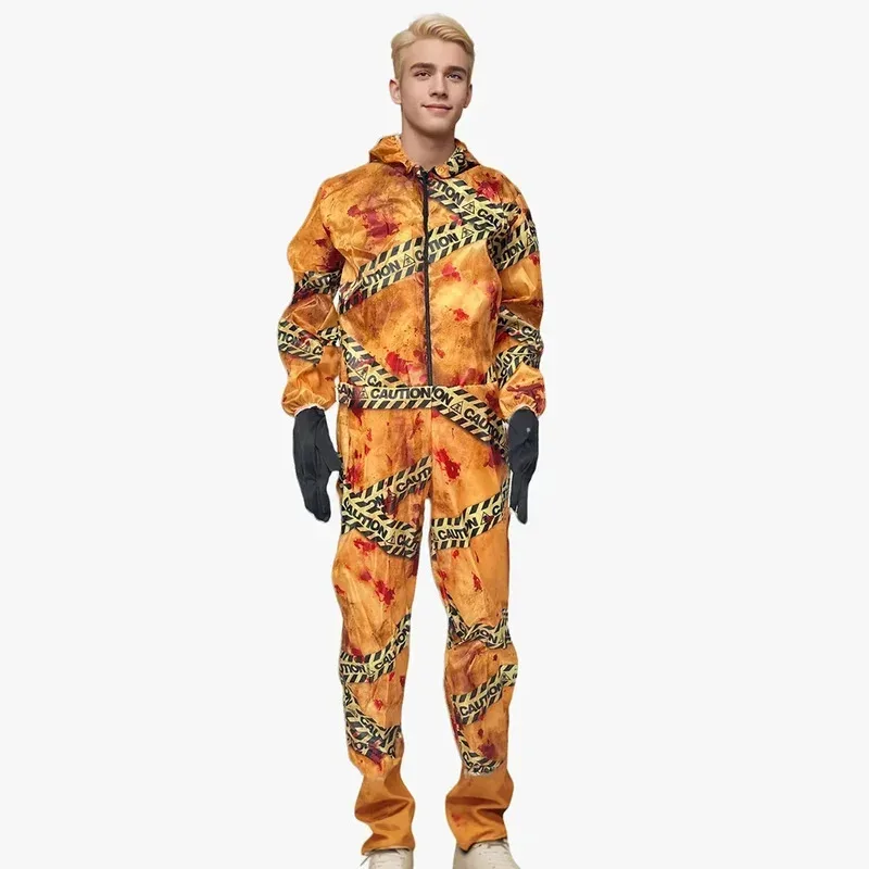 aa124LQNEW المشي الميت زومبي الرعب زي طفل هالوين الإشعاع واقية الكبار مخيف الزي الأصفر بذلة للرجال والنساء