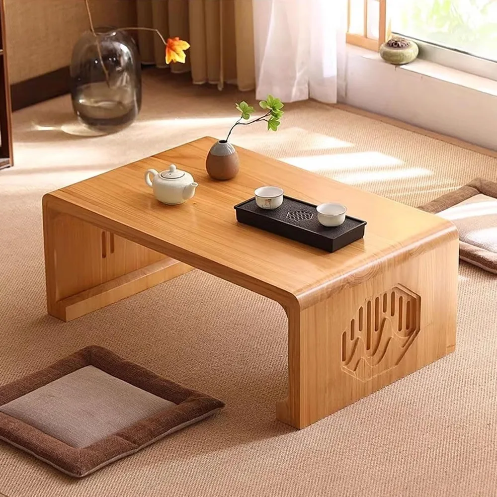 

Home Furnishing Coffee Table Low Wooden Small Japanese Table for Floor Sitting Dining Chinese Carving for Living Room Dining Roo