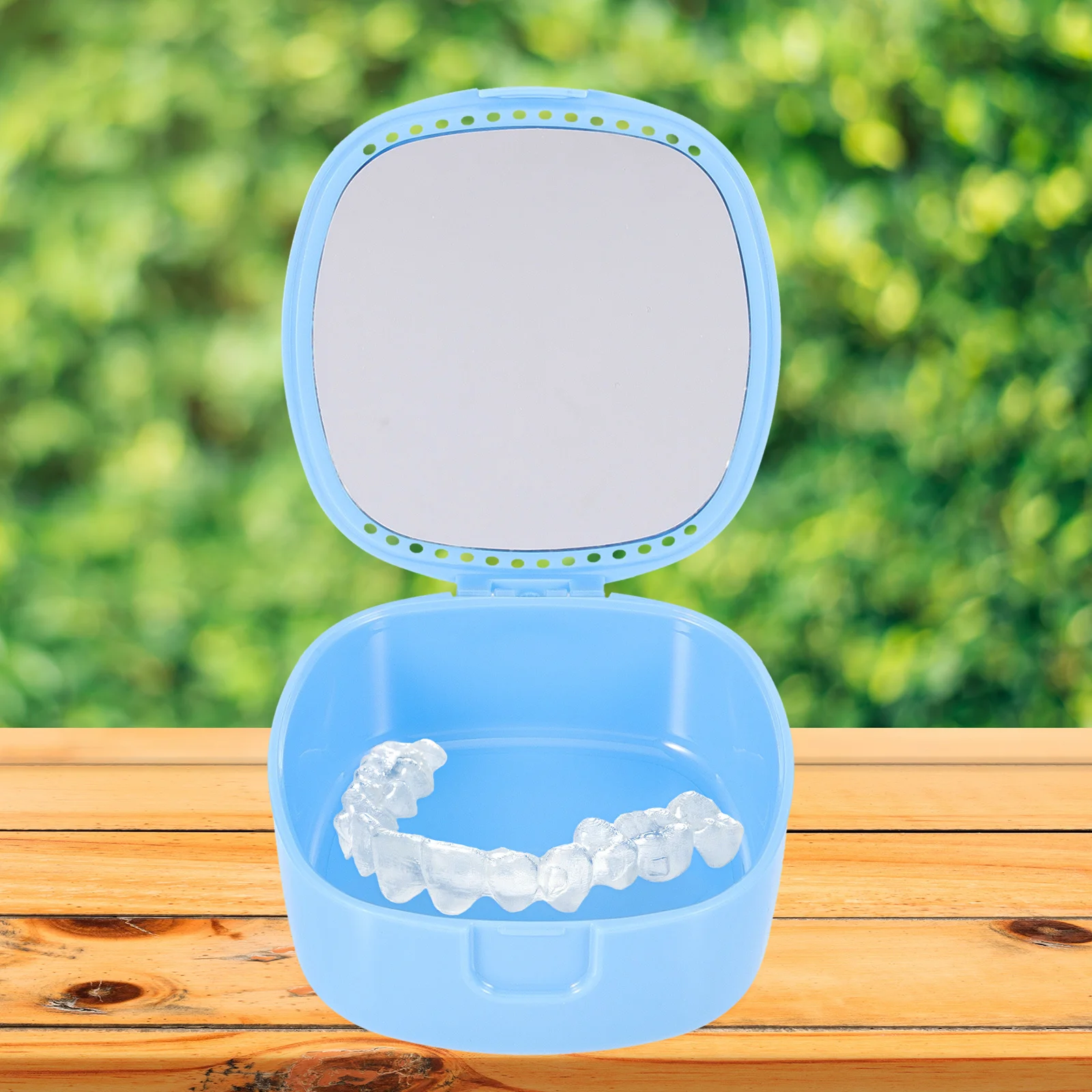 

Denture Box with Mirror Retainer Storage Container Portable Vent Holes Design for Travel Camping Business Trips Reusable Denture