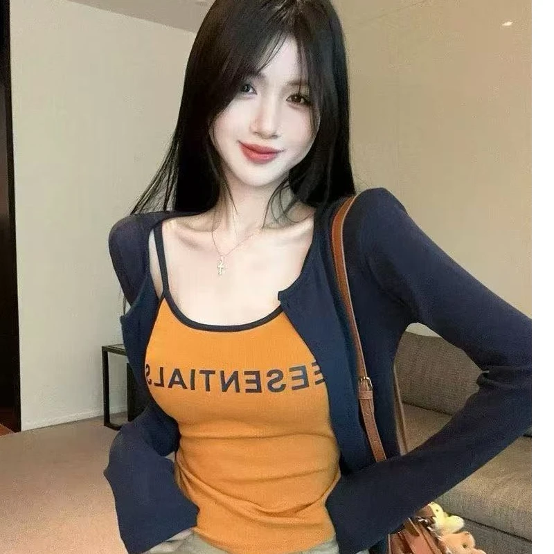 Summer  Pure Desire Spicy Girl Style Letter Print Camisole Tank Top with Chest Pad Ultra Short Inner Wear Top for Women