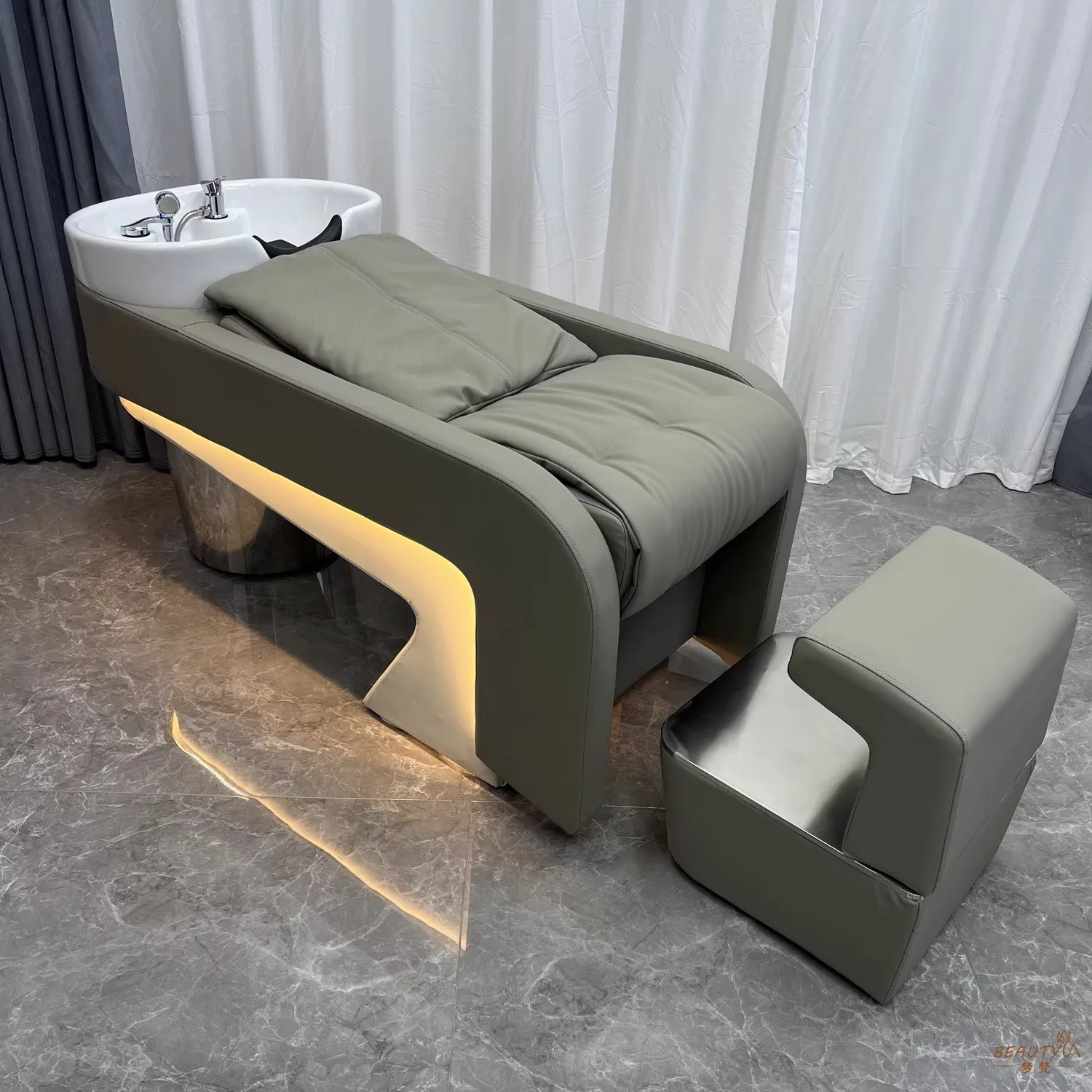 Barbershop shampoo bed, hair salon special semi-reclining shampoo bed with lights, Internet celebrity hairdressing trend, flush