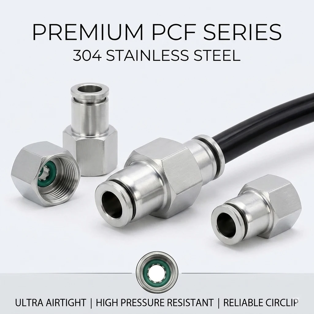 

304 Stainless Steel PCF Pneumatic Connector, Female Thread Straight Quick Release Joint, Air Hose Fitting, 4/6/8/10/12mm