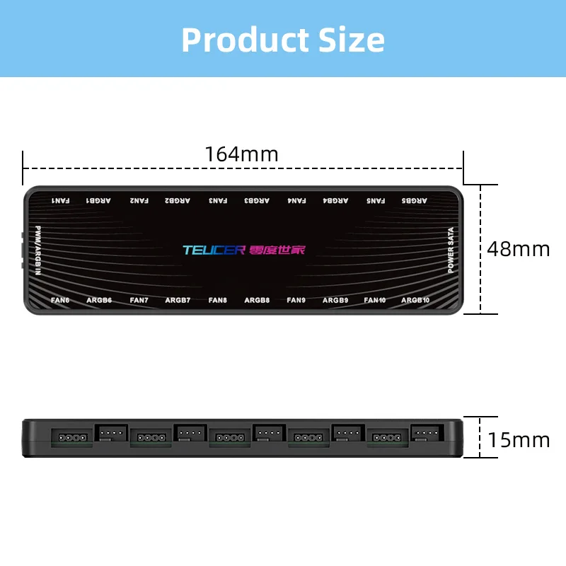 TEUCER LP-10 ARGB denetleyici soğutma fanı 1 ila 10 Hub 5V AURA SYNC Hub Sata Powered 4-pin PWM manyetik emme Hub PC için kılıf