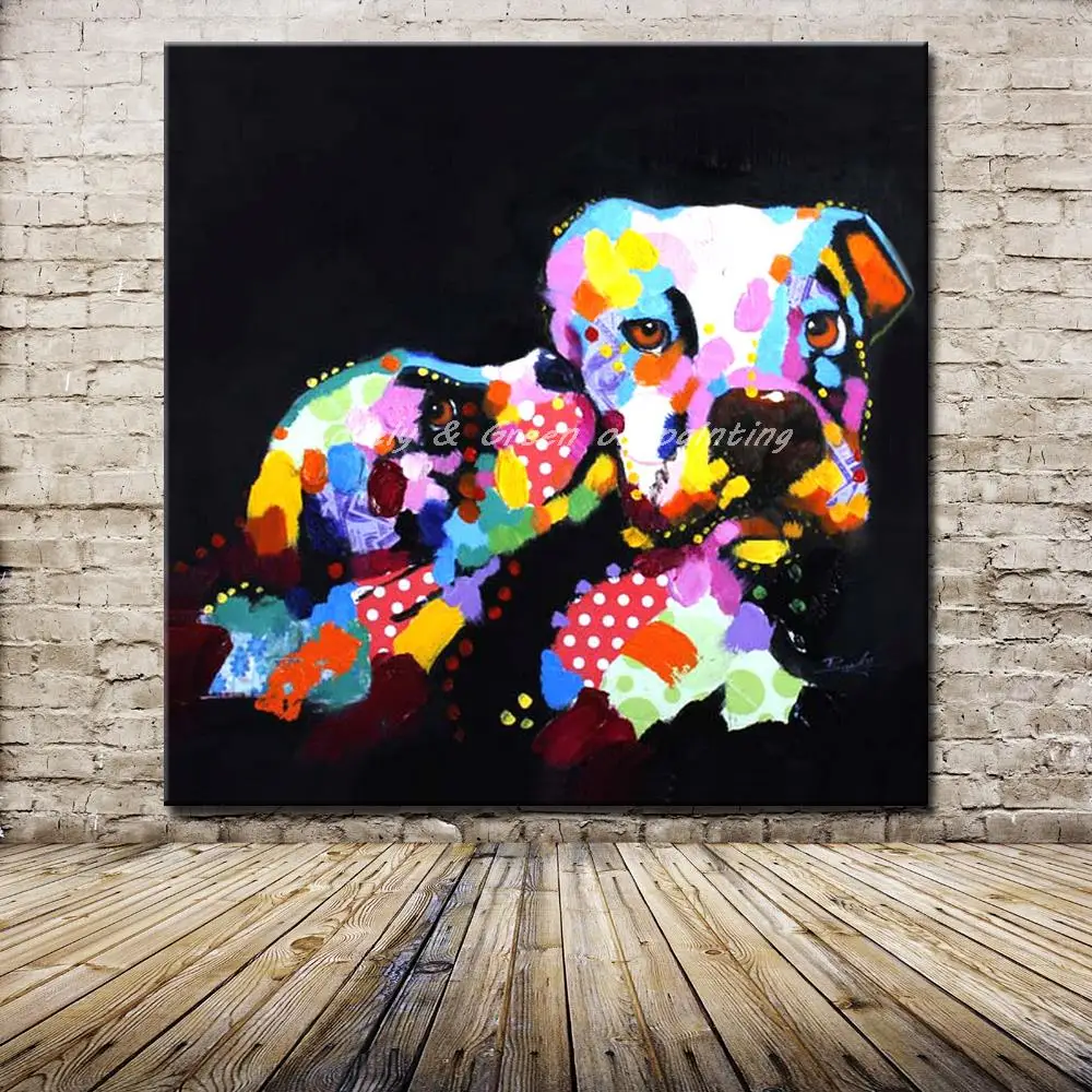 

Mintura Decorative Art Handmade Dog Oil Paintings On Canvas,Living Room,Home Decor Wall Painting Modern Abstract Animal Pictures