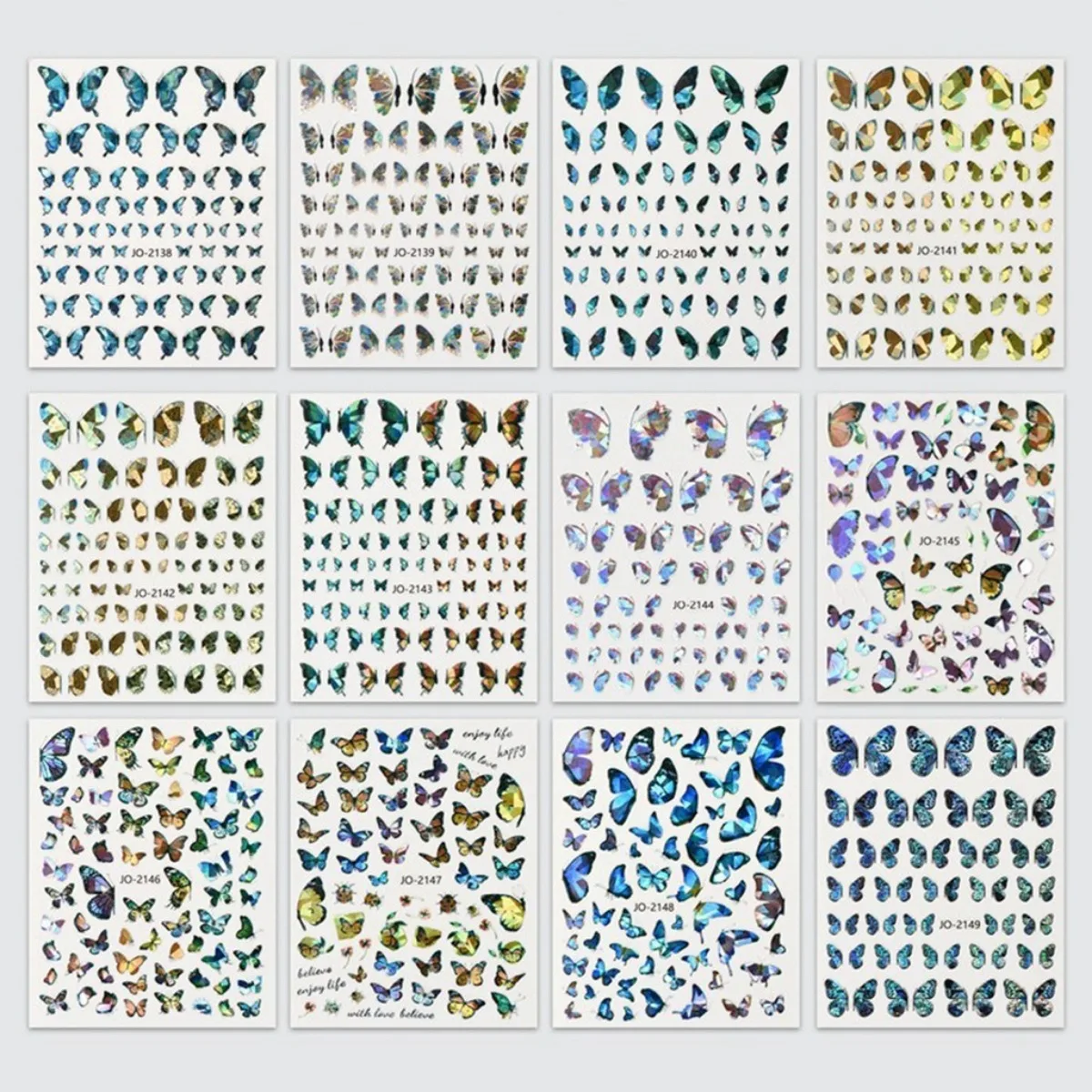 Big Butterfly Nail Art Sticker Laser Super Flash Y2K-style 12 Color Butterfly Design Nail Decoration Decals