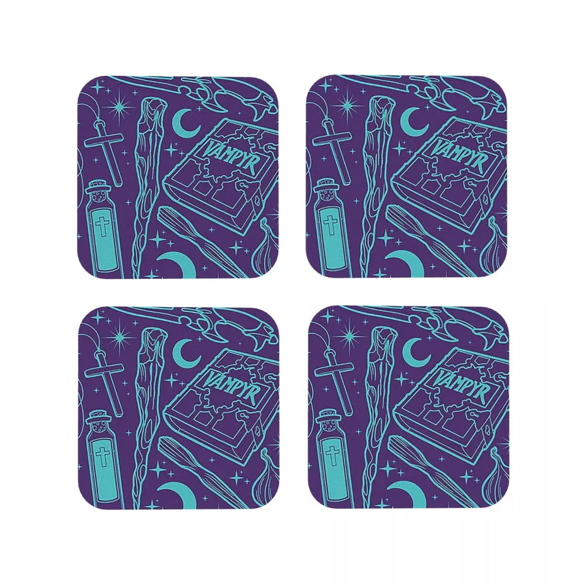 

Buffy The Vampire Slayer Weapons II Coasters Kitchen Placemats Non-slip Cup Coffee Mats For Decor Home Tableware Pads Set of 4