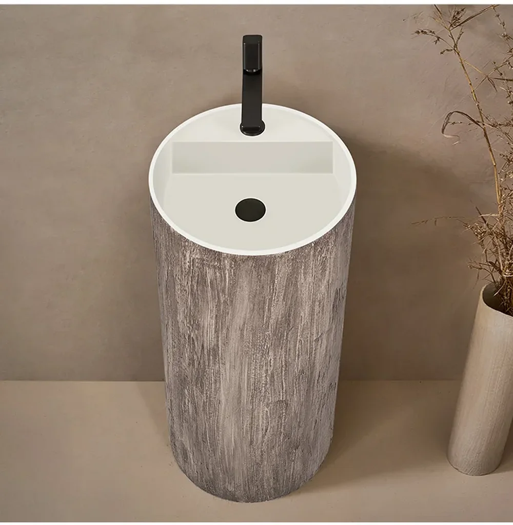 Column basin floor integrated artistic washbasin, wood grain circular washbasin YX256TB