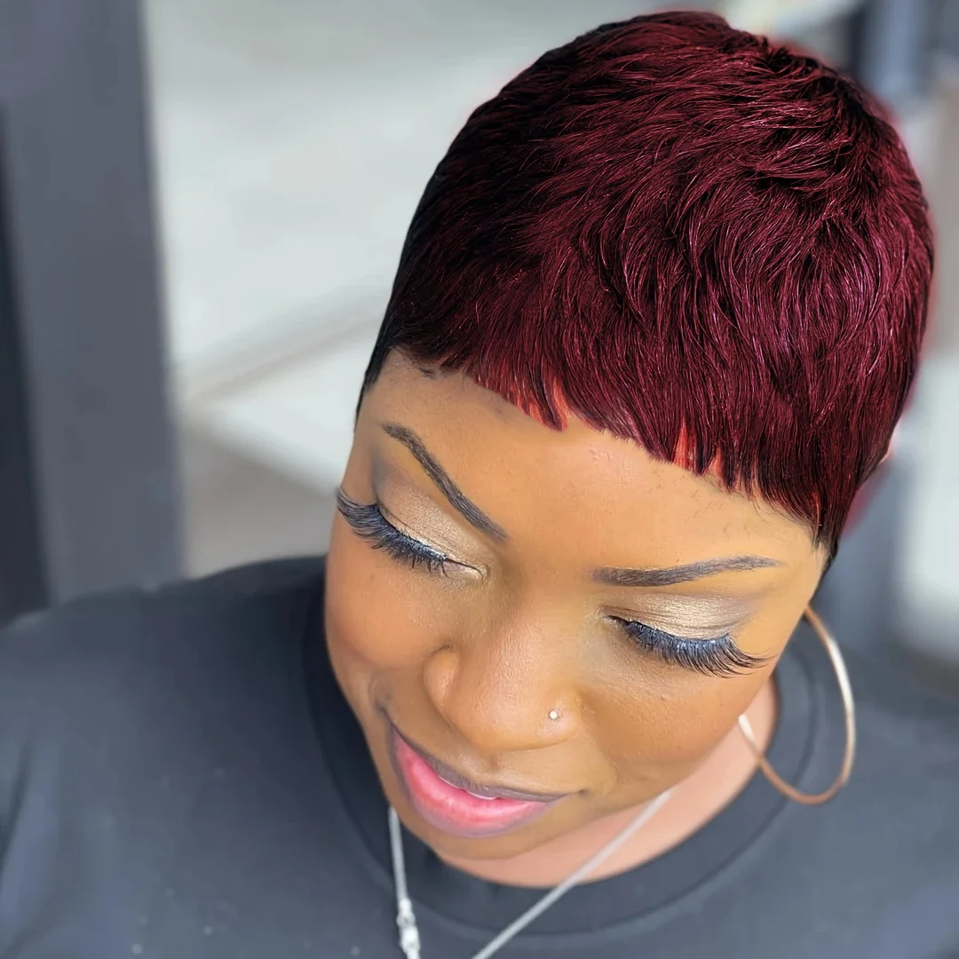 Peluca recta corta Bob corte Pixie peluca hecha a máquina cabello humano para mujeres