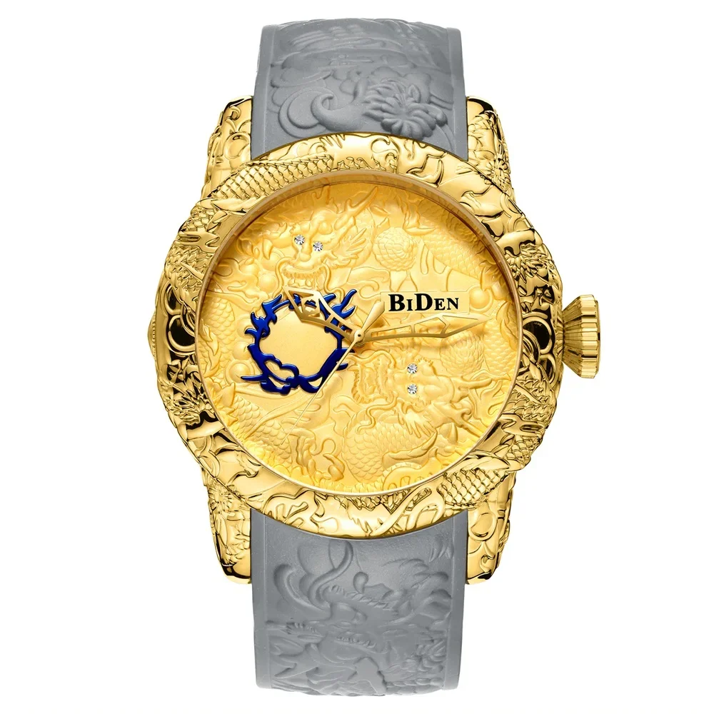 Imagem -06 - Luxo Relógio de Ouro 3d Dragão à Prova Impermeável Água Único Criativo Ouro Masculino Relógio de Pulso Pulseira de Borracha Presente Masculino Aço Inoxidável