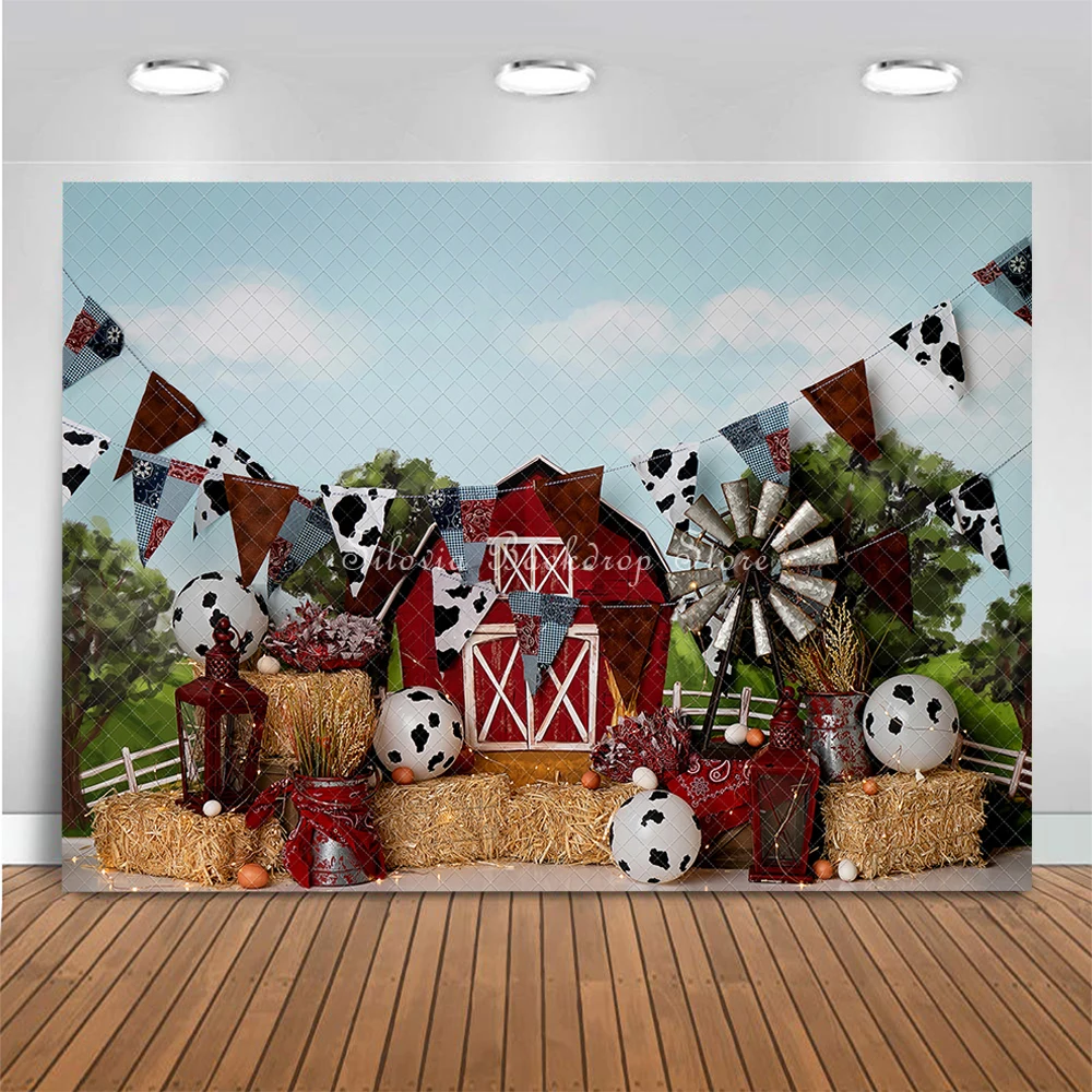 Farmer Red Barn Photo Background Children Birthday Cake Smash Photography Backdrop Kids Portrait Balloons Photo Studio Props