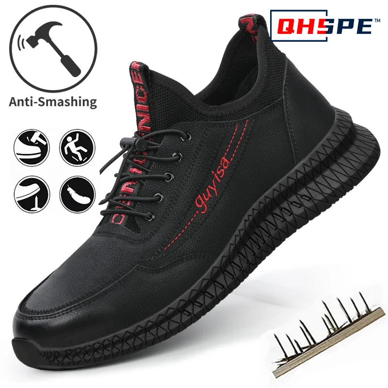 Zapatos con punta de acero para hombre, zapatillas de seguridad con botón giratorio, antigolpes, antipinchazos, zapatos de seguridad ligeros, transpirables y antideslizantes