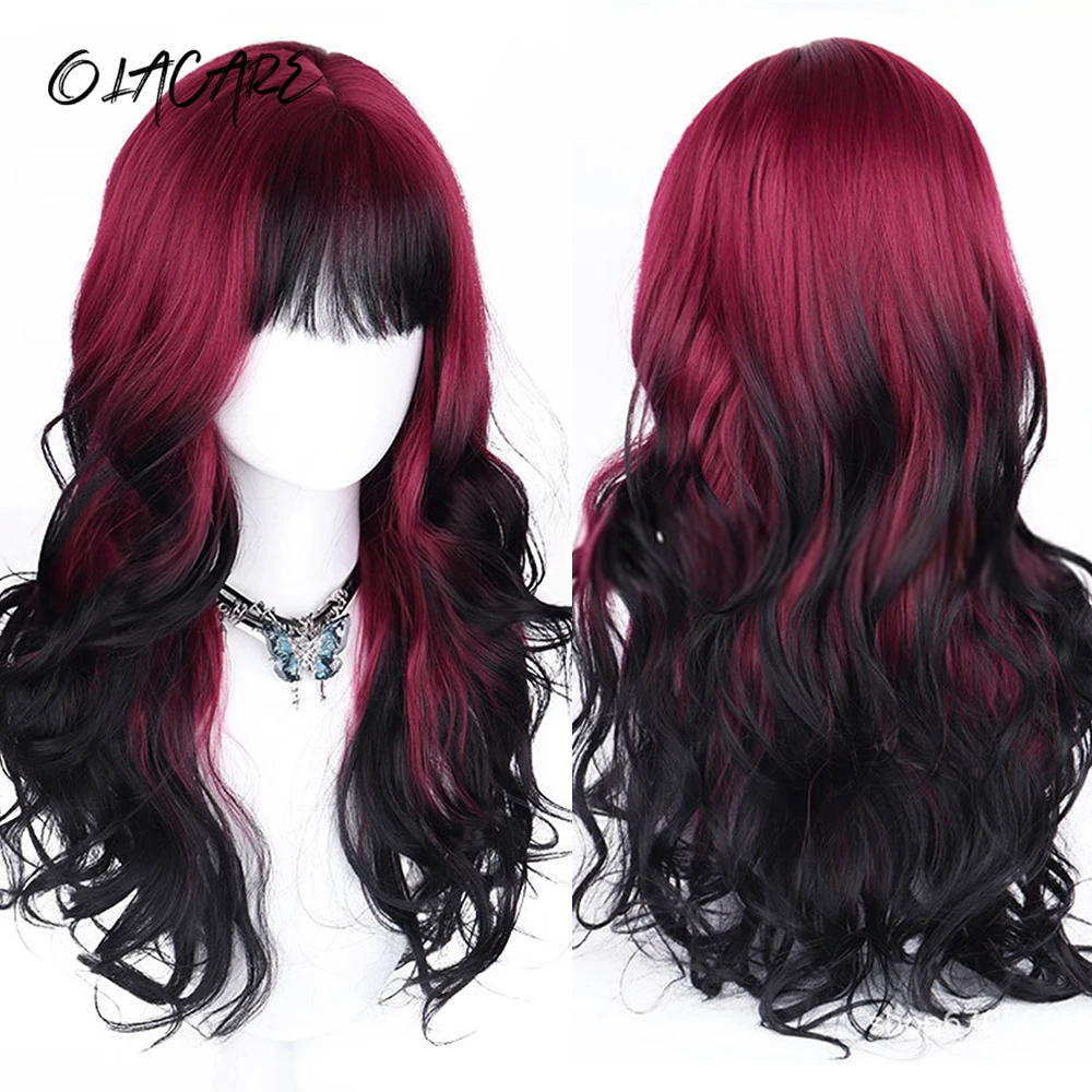 

Synthetic Black Red Wig Ladies Middle Part Natural Large Waves Long Curly Hair Daily Cosplay High Temperature Silk Headgear LM