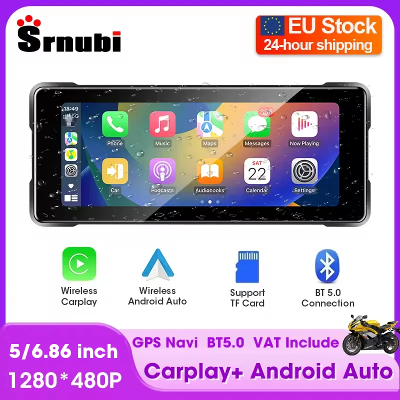 Srnubi 5/6,86" Carplay Motorrad Tragbare Navigation GPS Smart Player Unterstützt Carplay Android Auto Wasserdichte Bluetooth DVR