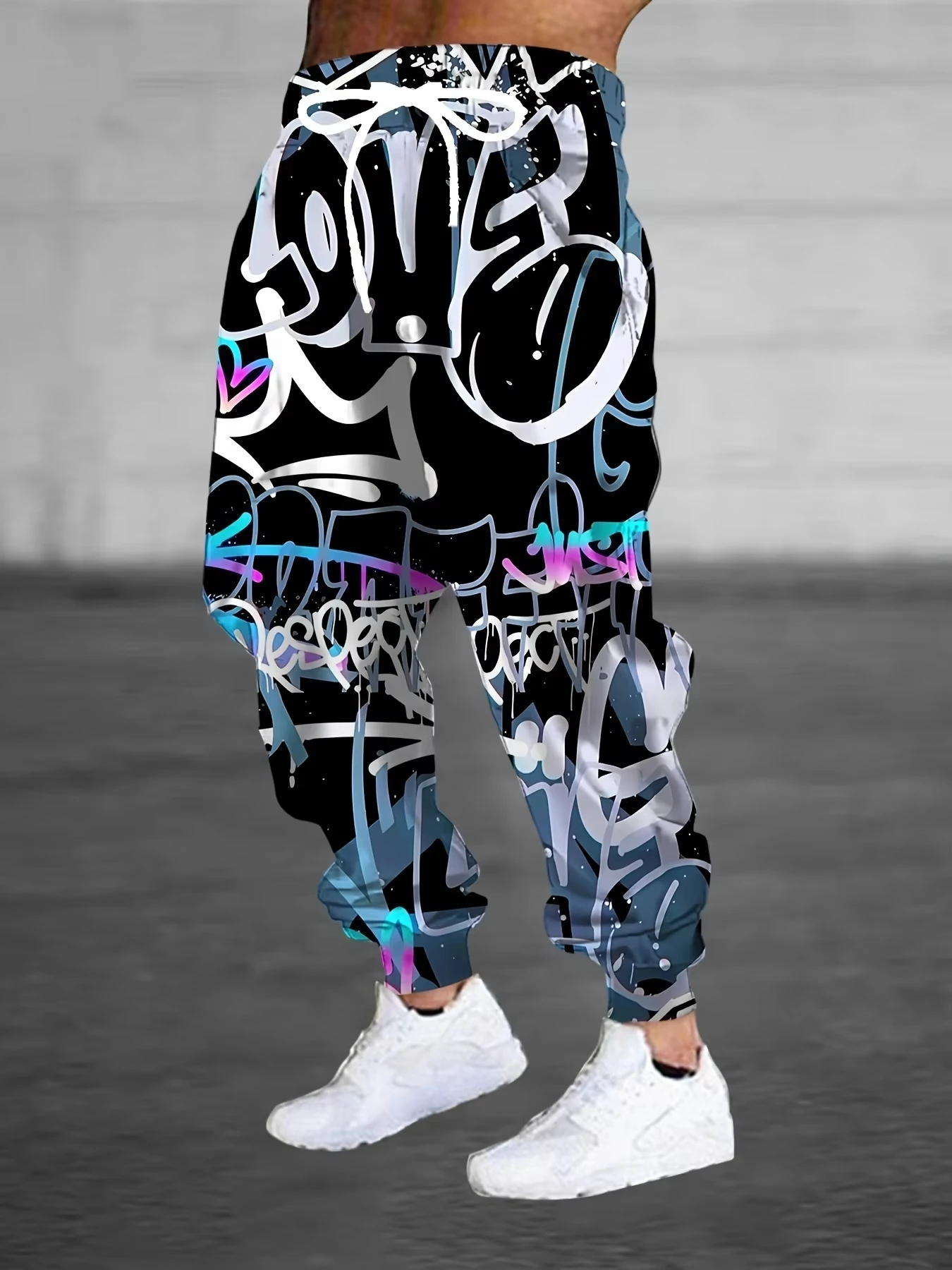 Street Sporty Fashion Graffiti Printed Sweatpants Long Pants Autumn Men Casual Pocket Drawstring Sweatpants Outdoors Sportswear