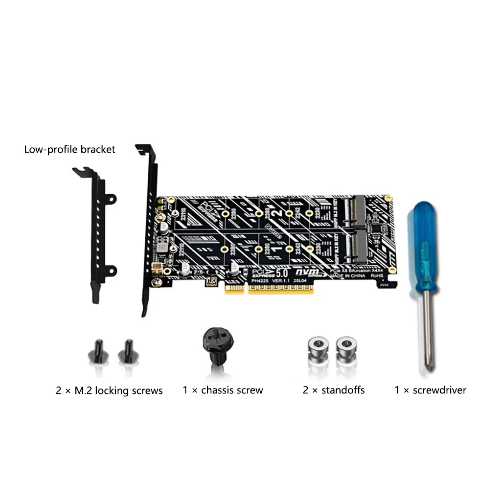 

Адаптер-карта PCIe 5.0 X8 для двух портов M.2 NVMe SSD PH4225 с поддержкой расширения RAID X4X4 и LED-индикатором