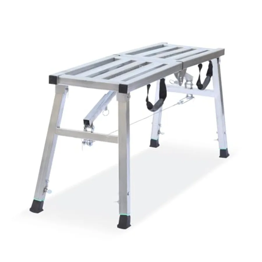 Work Platform Adjustable Height Steel Portable Scaffolding Platform 380 LBS Load Capacity 38''X12 Folding Step Ladder Drywall P