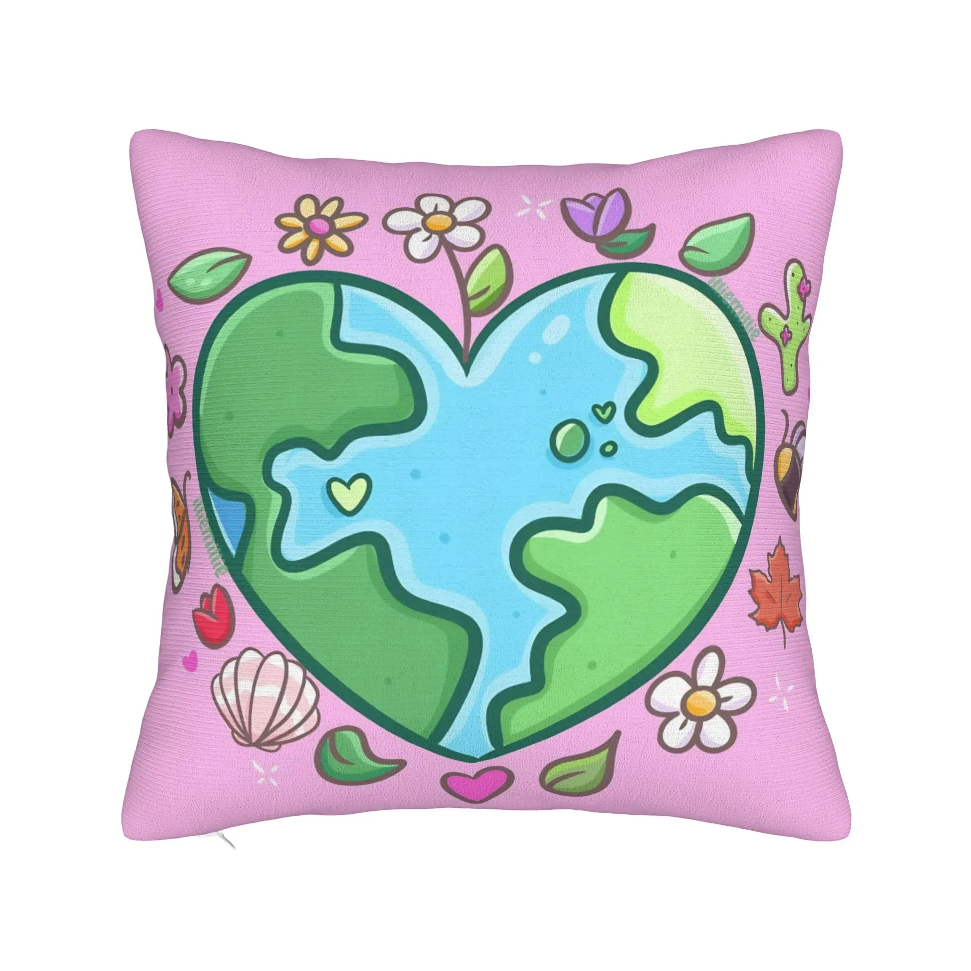 Earth Love Support Planet Nature Lover Square Pillowcases Polyester Room  Cushion Case Funny Home Decoration Pillow Cover 40*40