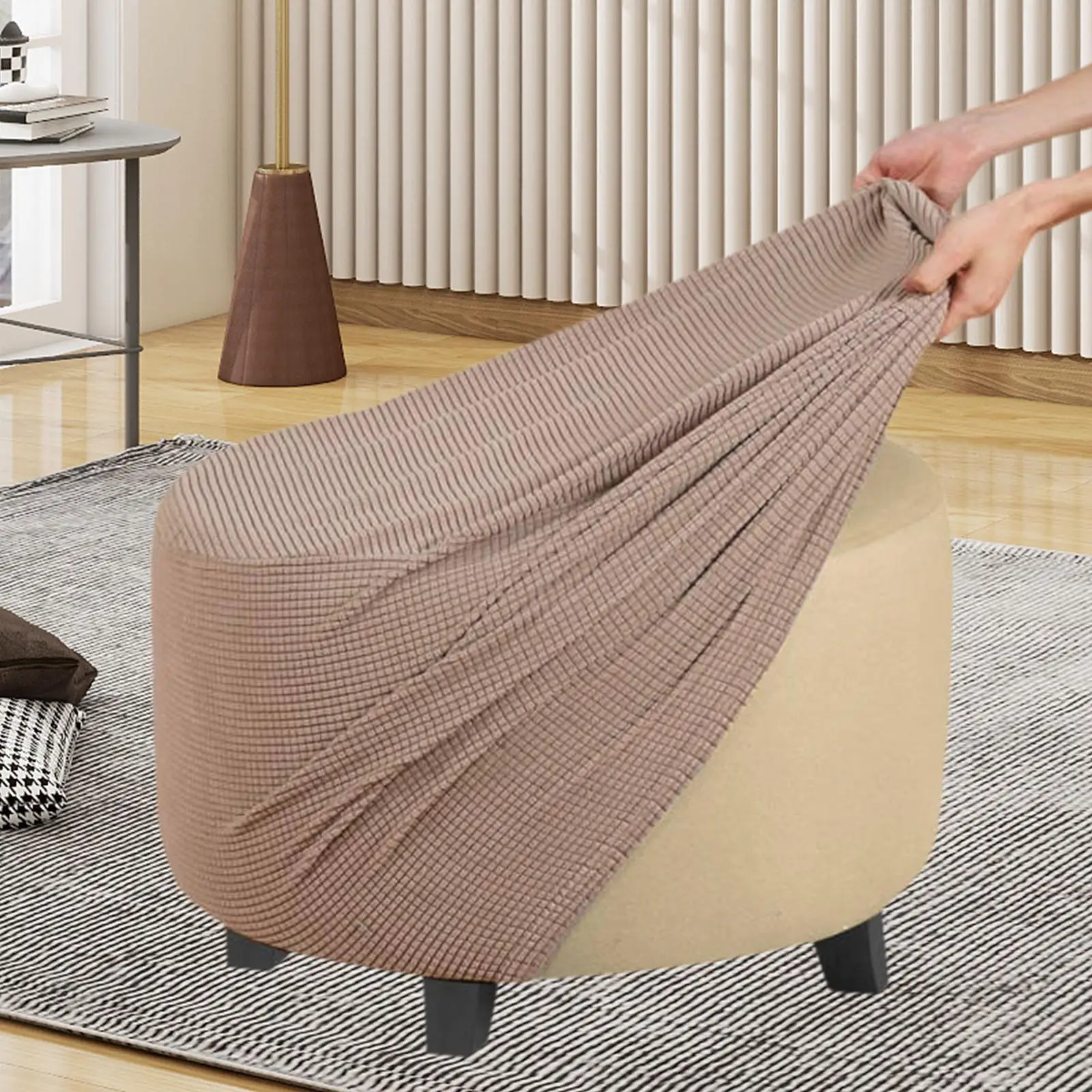 Stretch Ottoman Footstool Slipcover Round Stool Furniture Protector Cover for Home Use view 5