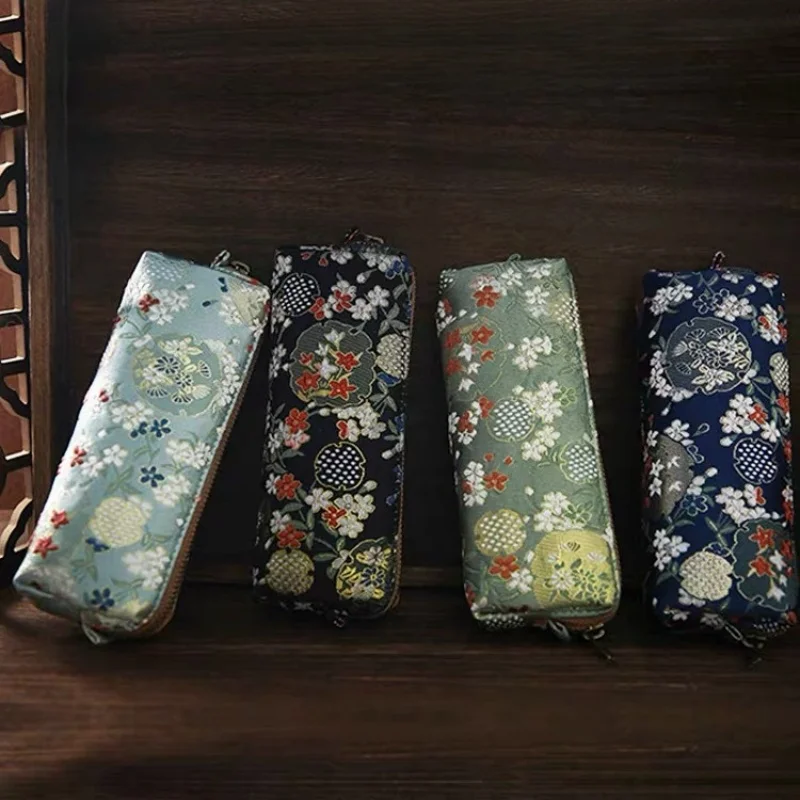 Vintage Embroidery Pencil Case Art Flower Bird Silk Brocade Pen Bags School Supplies Household Sundry Storage Pouch Kids Gifts
