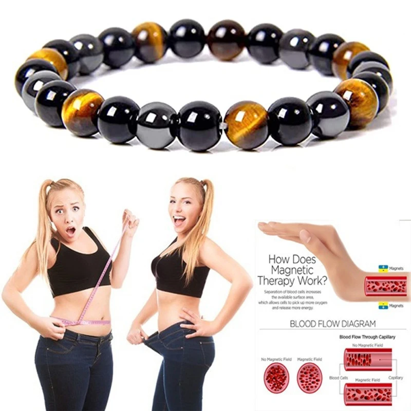 Magnetic Hematite Tiger Eye Obisidian Bracelet Men Triple Protection Health Care Stainless Steel Bracelet Women Weight Loss Gift