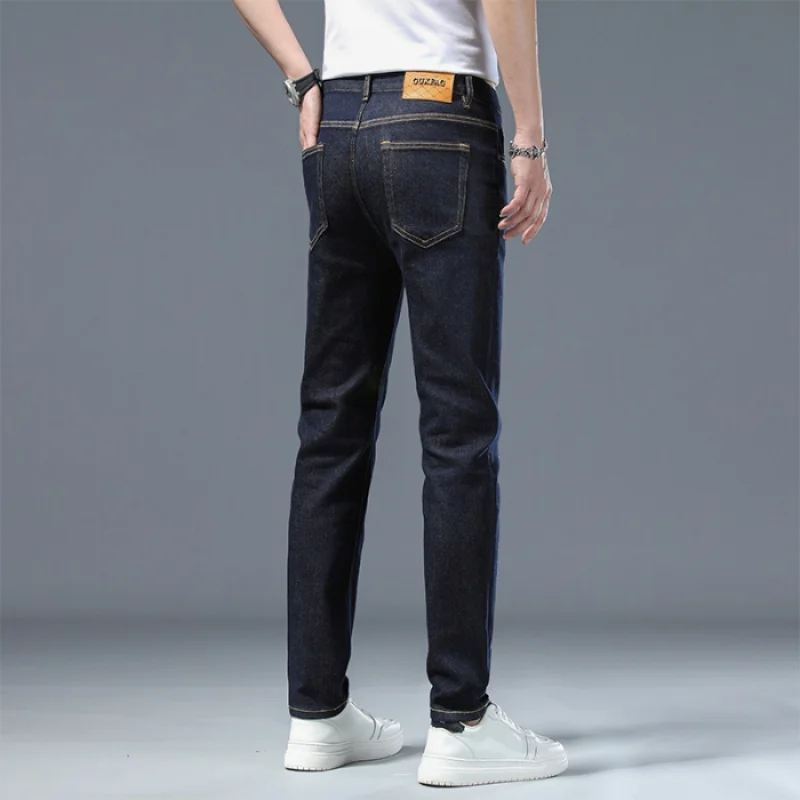 Trendy Primary Color Jeans Men's Japanese Style High-End and Fashionable Stretch Slim Fit Skinny Pants2024Spring and Summer