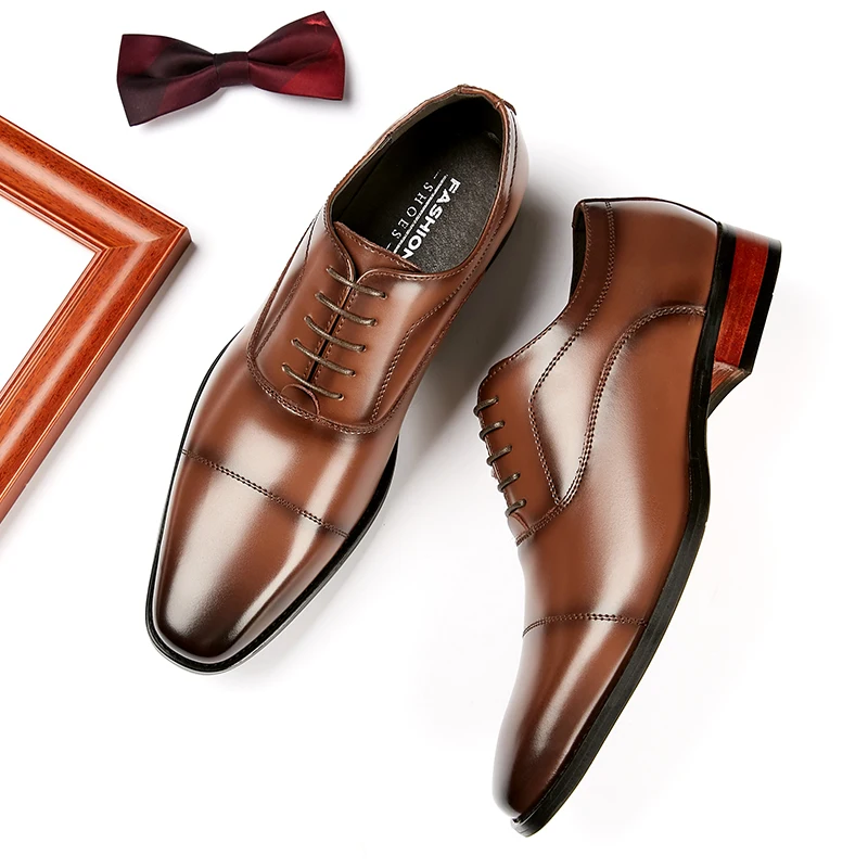 Business Oxford Shoes Men's Formal Shoes Leather Wedding Shoes Three-Buckle Design Gentleman's Wooden Root Rubber Sole