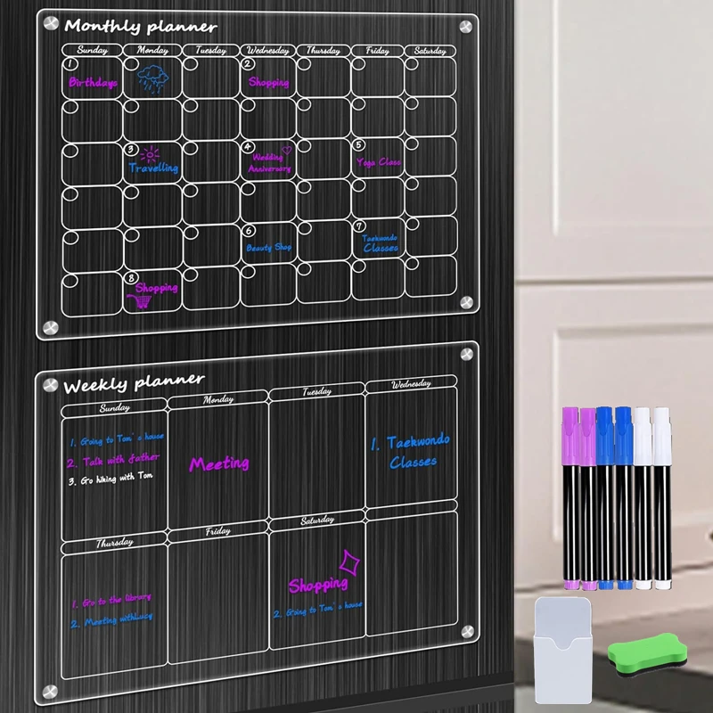 Acrylic Magnetic Calendar for Fridge Meal Planner Magnetic Clear Dry Erase Board Calendar for Refrigerator Fridge Magnetic Board