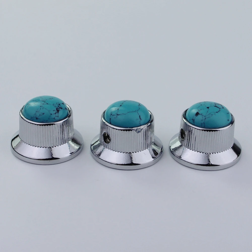 Guyker Potentiometer Knob Electric Guitar Bass Metal Control Volume Knob Hat Type Blue Turquoise Surface