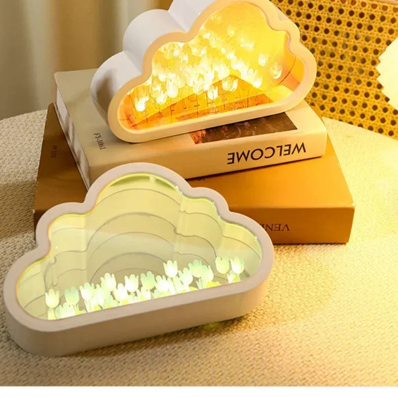 20 Flowers Handmade DIY Material Package Tulip Sea Desk Lamp LED Night Light Mirror Desk Lamp Birthday Gift Home Decoration Lamp