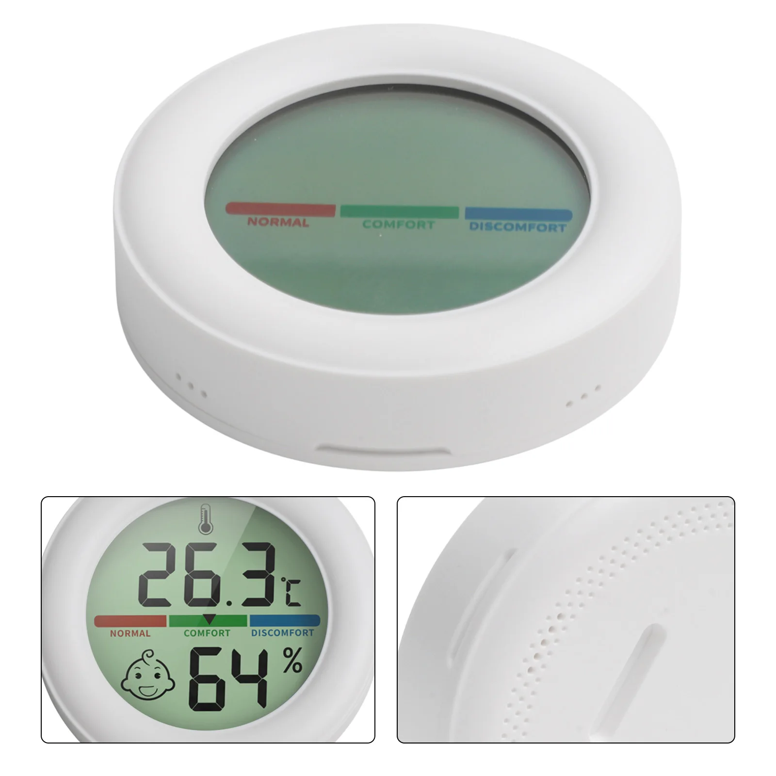 1ชิ้น-20~ +60 ℃   เครื่องวัดความชื้นในร่มและเครื่องวัดอุณหภูมิบ้านอัจฉริยะตัวบ่งชี้ระดับความสะดวกสบายโรงเรือนเครื่องมือวัด
