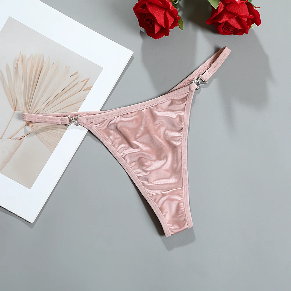 Damen-Dessous-Unterwäsche, nahtloser Satin-Strass-Tanga, hautfreundlich, atmungsaktiv, Low-Rise-Diations-Slip, G-String – Detail 11