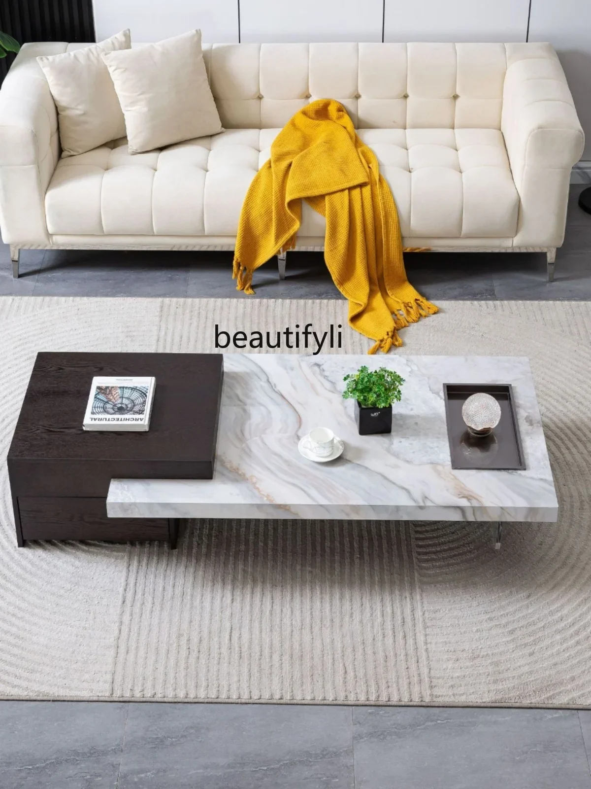 

K185 Light Luxury Stone Plate Living Room Small Apartment Drawer Suspension Corner Table TV Cabinet Unit Solid Wood Acrylic Tea