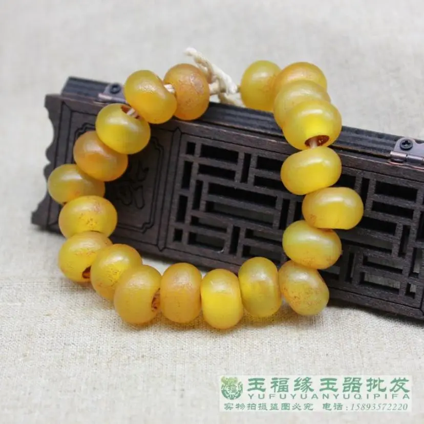 1pcs/lot Ming and Qing old beads yellow agate beads hand-held string trumpet hole Buddhist beads rosary beads with beads