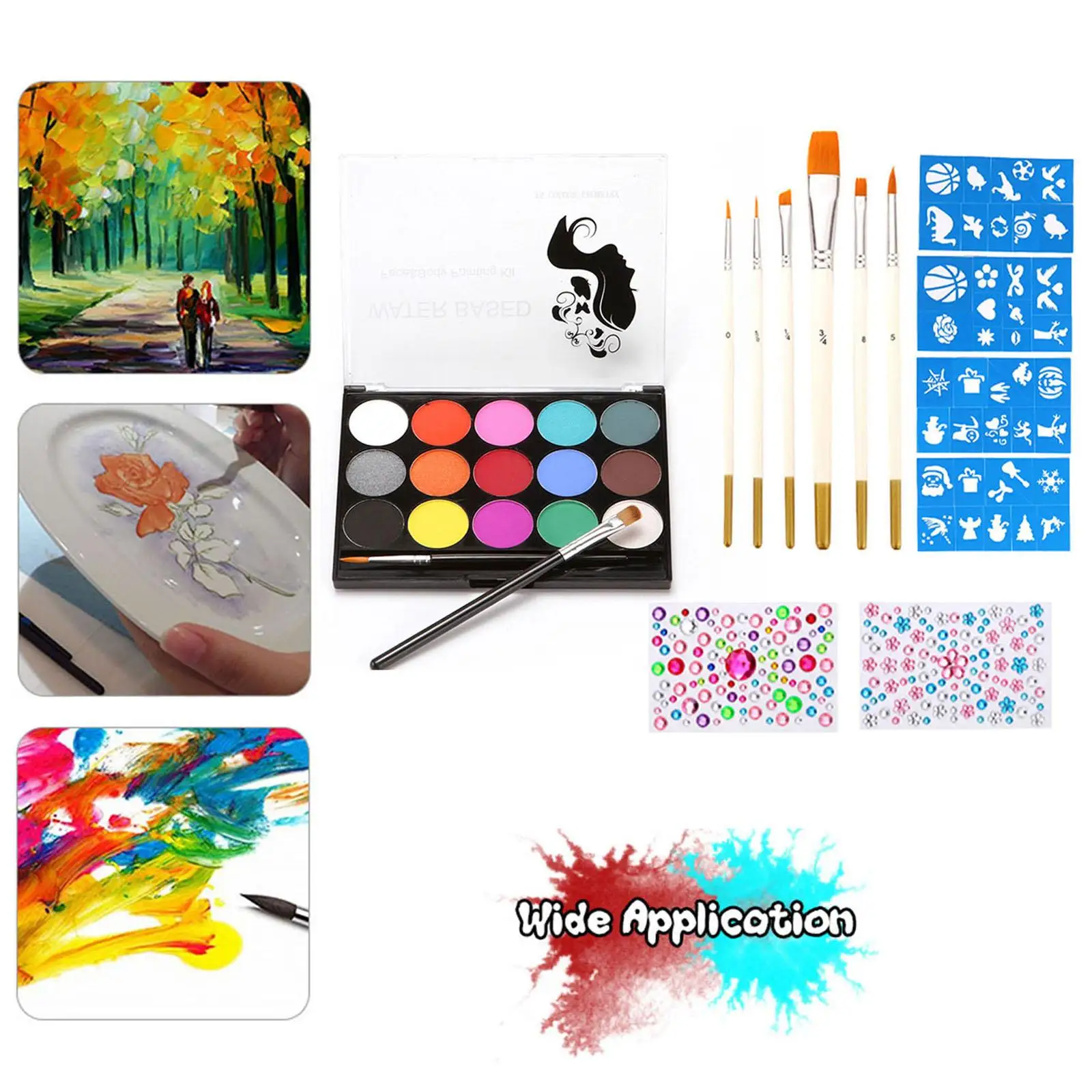 Paleta pigmentów do malowania twarzy i ciała, 6 pędzli, szybkoschnący, na bazie wody, zestaw do malowania twarzy i ciała na imprezy, do makijażu i odgrywania ról.