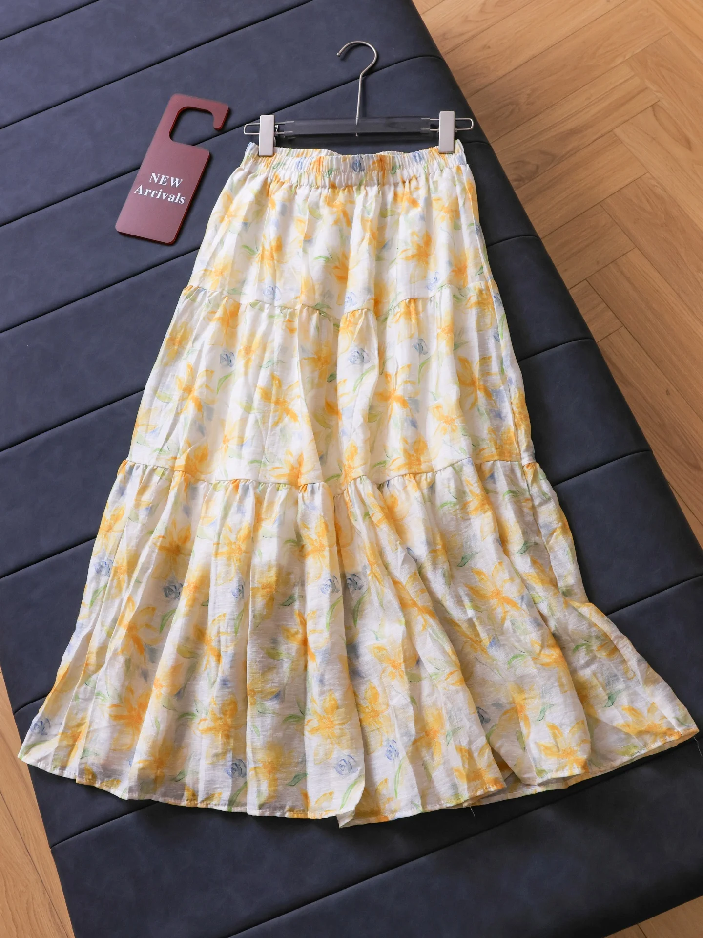 Retro Print Elastic Waist Loose Slim A-Line Skirt Small Size Large Umbrella Skirt Long Women Skirts Half Body Skirt R855