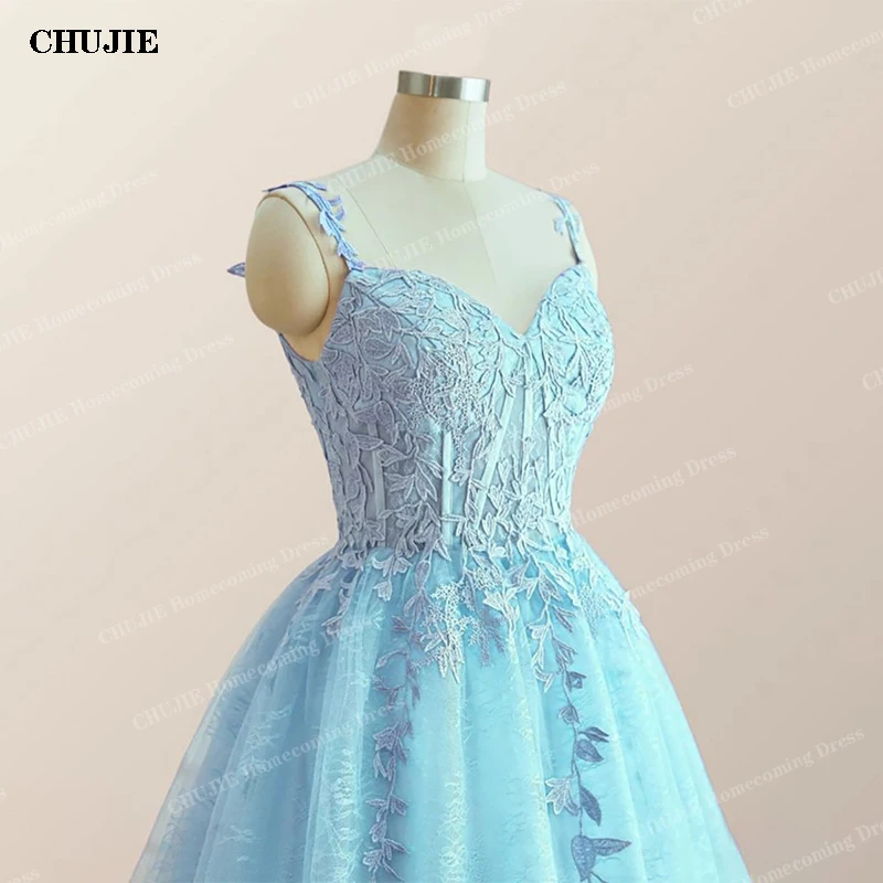 Mini Homecoming Dresses Women Cocktail Dress Appliques Lace Up Spaghetti Straps Wedding Evening Party Gown Vestido de Graduación