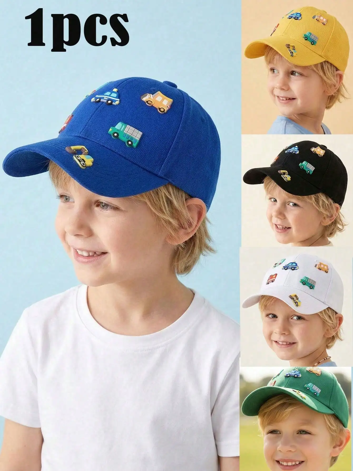 1Pc 3-8Y Boys Cartoon Car Mesh Spliced Baseball Cap 3D Truck Pattern Soft Leather Label Korean Style Summer Breathable Sun Hat