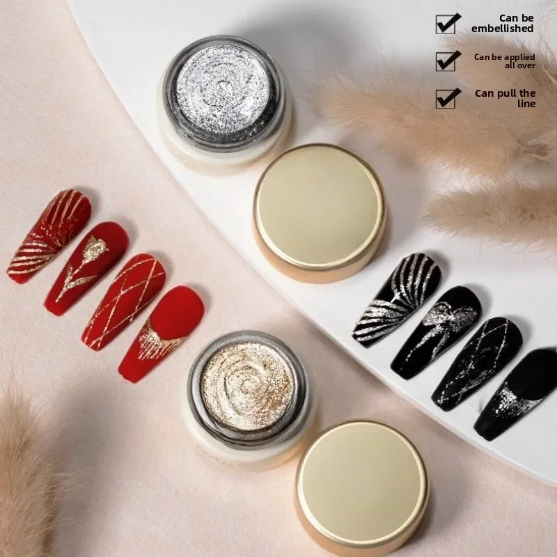 No-Wipe Platin-Gel-Nagellack 8g Glitzer-Metallic-Gold-Silber-Liner-Gel für French Drawing und DIY Nagelkunst