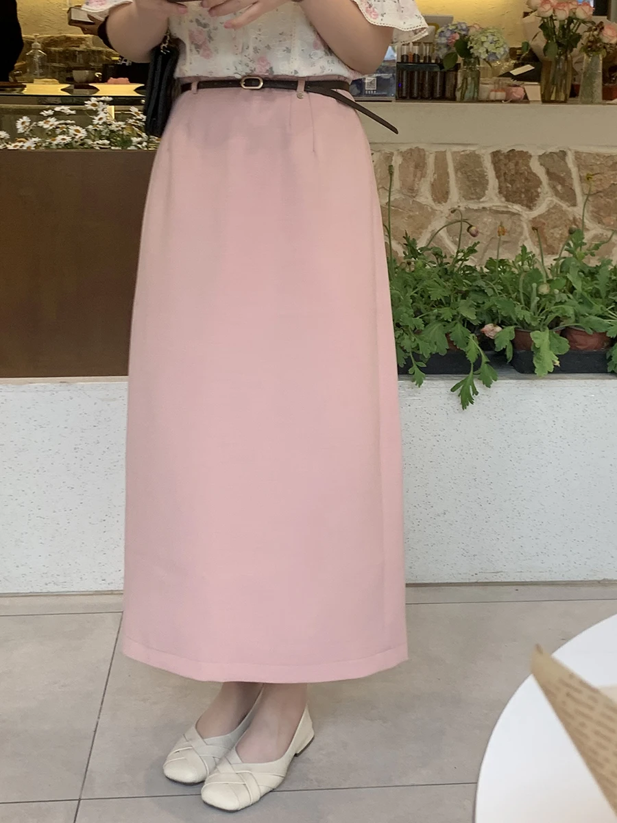 Falda Midi de Cintura Alta, Línea A, Recta, para Mujer, Primavera Verano, Adelgazante, con Abertura, Versátil, Larga