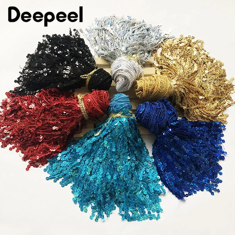 

6Yards 15/30cm Sequins Tassel Fringe Trim Ribbon Dress Lace Fabric for Clothes Latin Dance Skirt DIY Craft Sewing Accessories