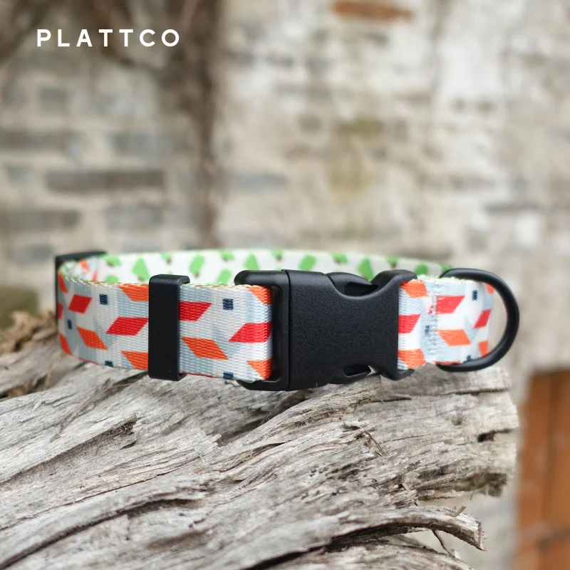 PLATTCO  removable dog collar WHTTE VILLAGE adjustable nylon print pet collar for small medium large dogs 5 size PDC330