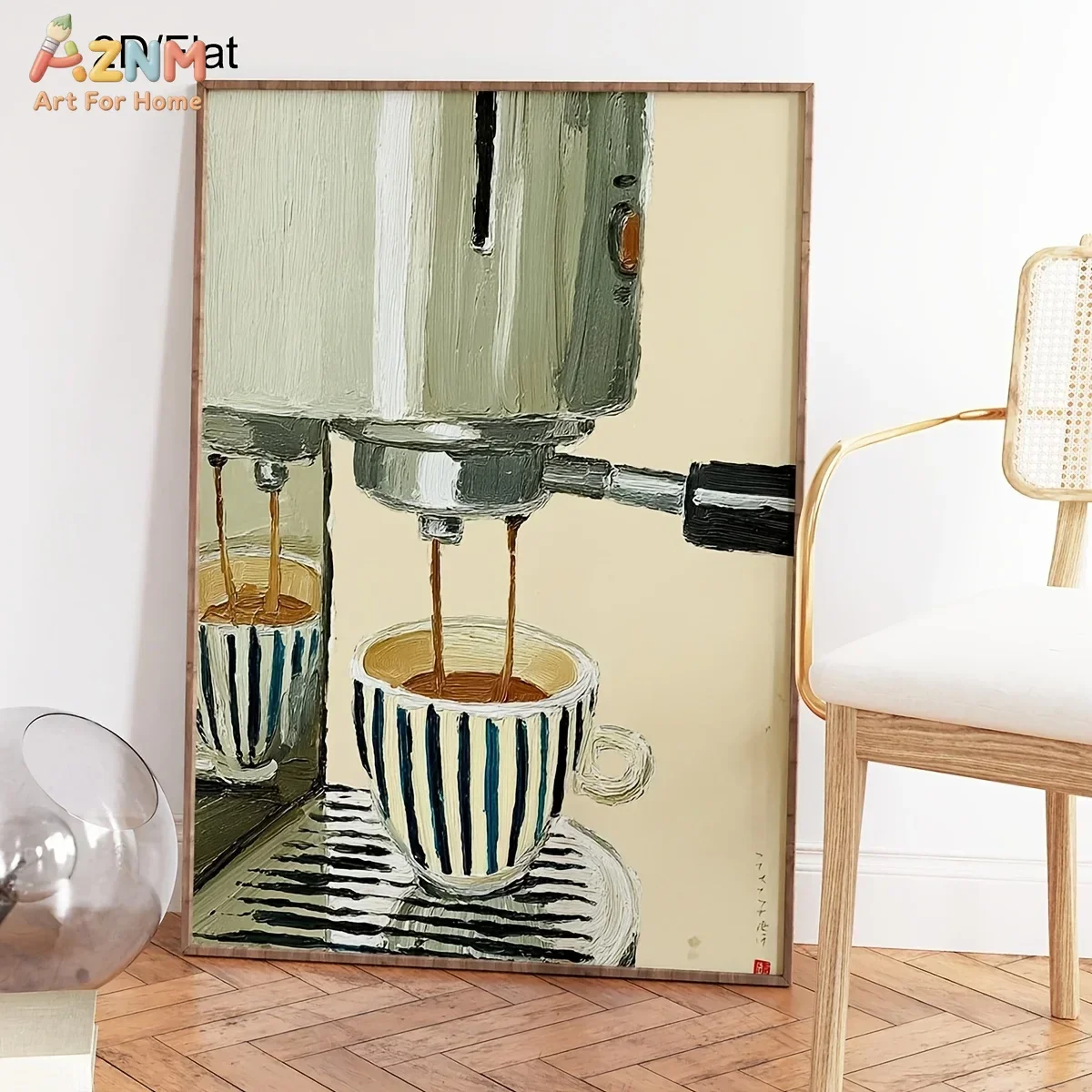 AZNM Espresso Coffee Machine Canvas Wall Art Thick Texture Oil Painting Style Print Unframed Canvas Painting Kitchen Cafe Decor