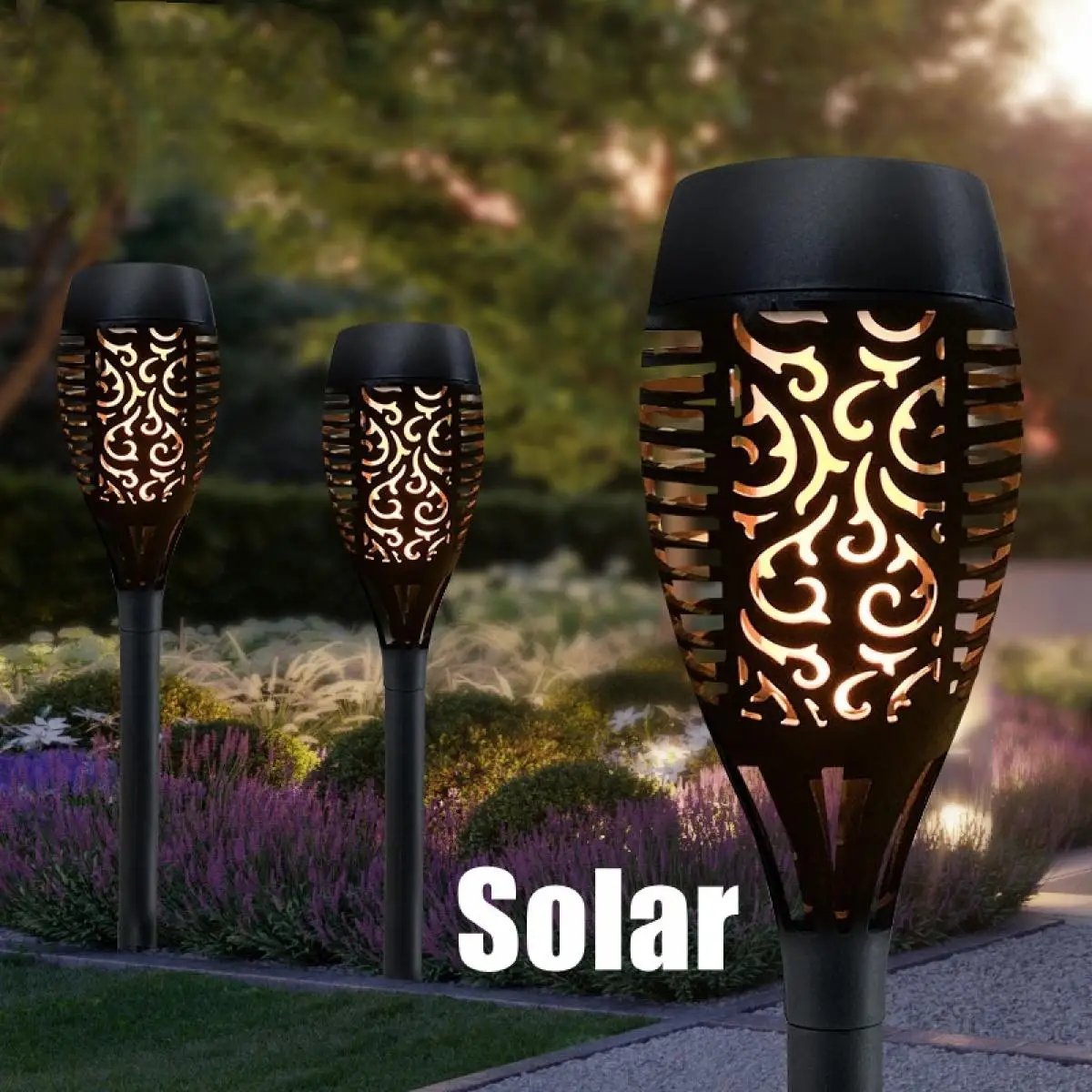 

Solar Lights Waterproof Flame Lamp Torch Light Flickering 12 33 51 LED Outdoor Landscape Decorative Lighting For Pathway Garden