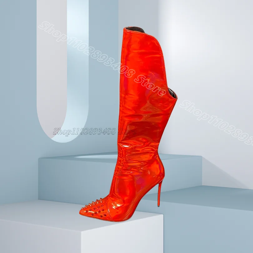 

Red Rivet Decor Stiletto Boots Pointed Toe Shallow British Style New Fashion Party Casual Women Short Boots Zapatos Para Mujere