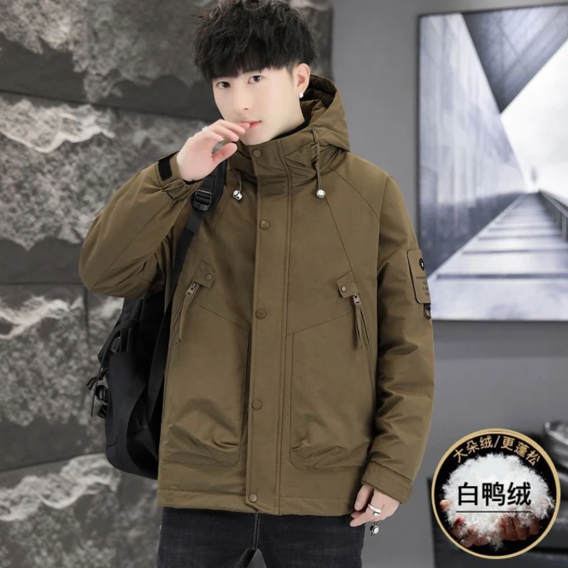 Winter Down Jacket Men White Duck Down Cargo Jacket Multi-pocket Zipper Coat Warm Windproof Windbreaker Luxury Brand Men Clothes